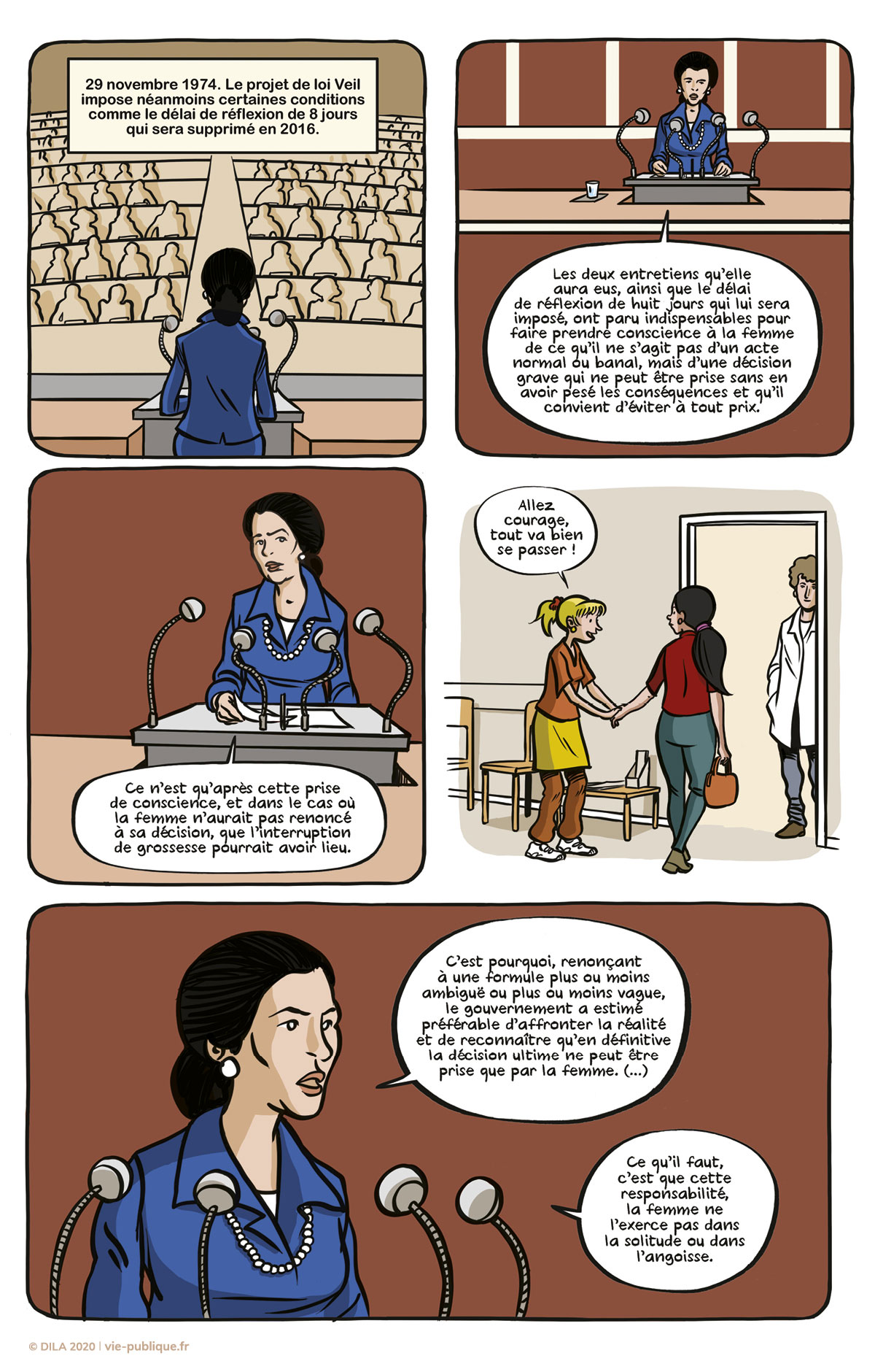 Planche 8 de la BD  "Simone Veil : la loi sur l'avortement. Episode 1" 