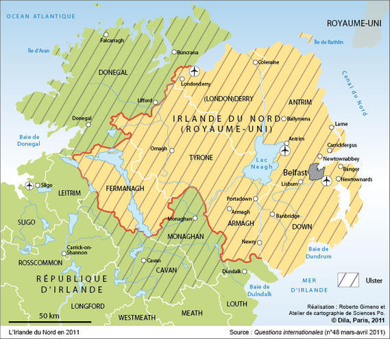 Carte de l'Irlande du Nord en 2011