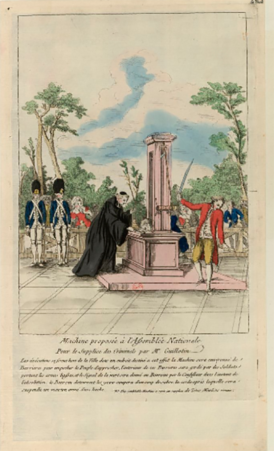 Machine proposée à l'Assemblée par Guillotin.  © BNF Gallica