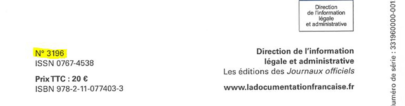 Emplacement numéro de série sur une couverture de convention collective