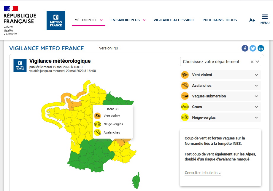 Carte de vigilance Météo-France